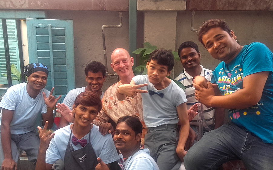 shuktara home for young adults with disability - 2016 November - Shuktara Cakes team with David and Pappu at Sienna Cafe