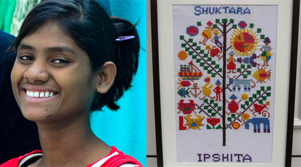 Ipshita and her embroidered tapestry